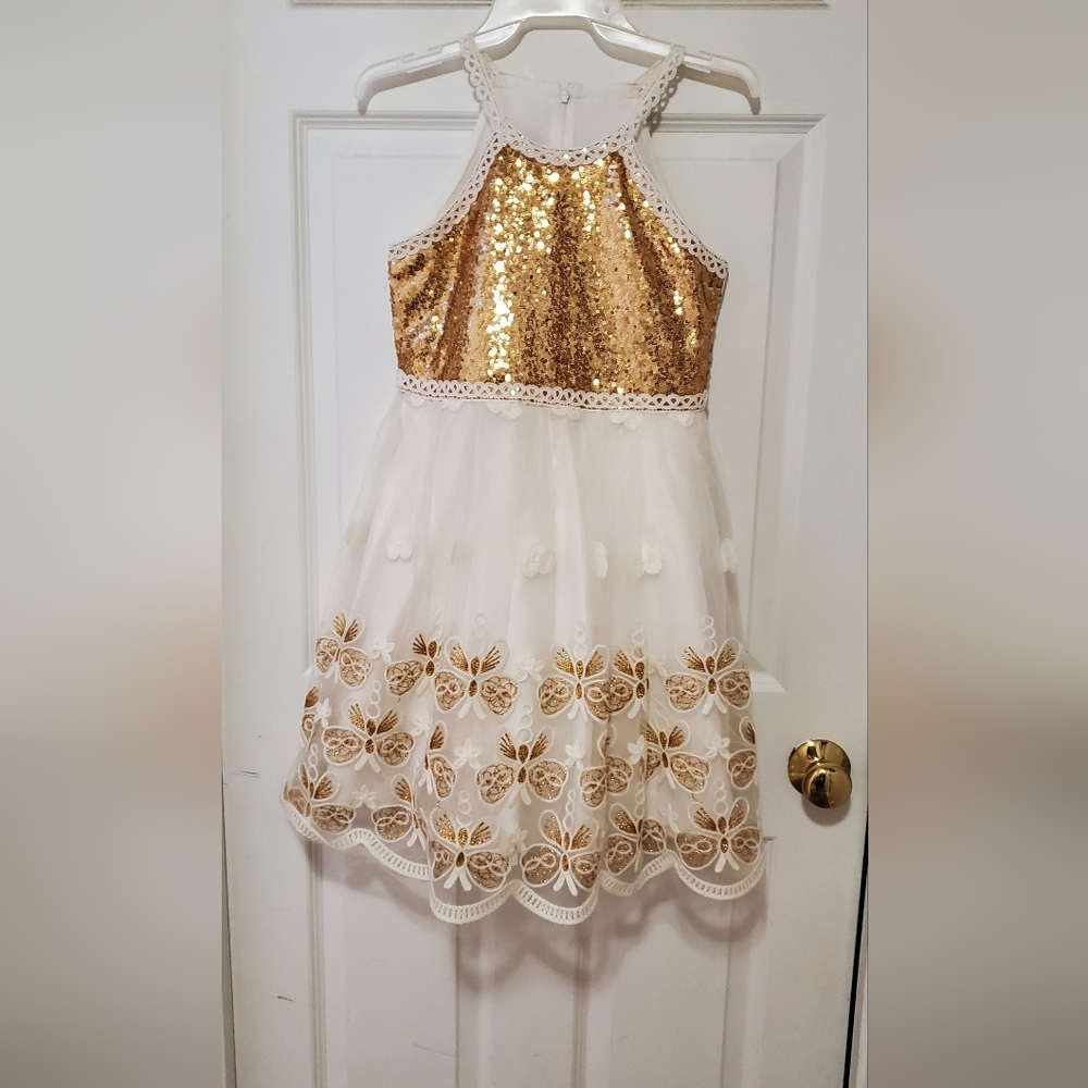 Gold Sequin and White Lace Dress